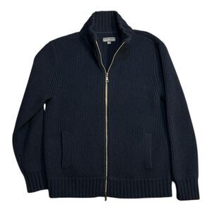 LL Bean Signature Wool Cashmere Ribbed Zip Cardigan Navy Medium Mens EUC Thick